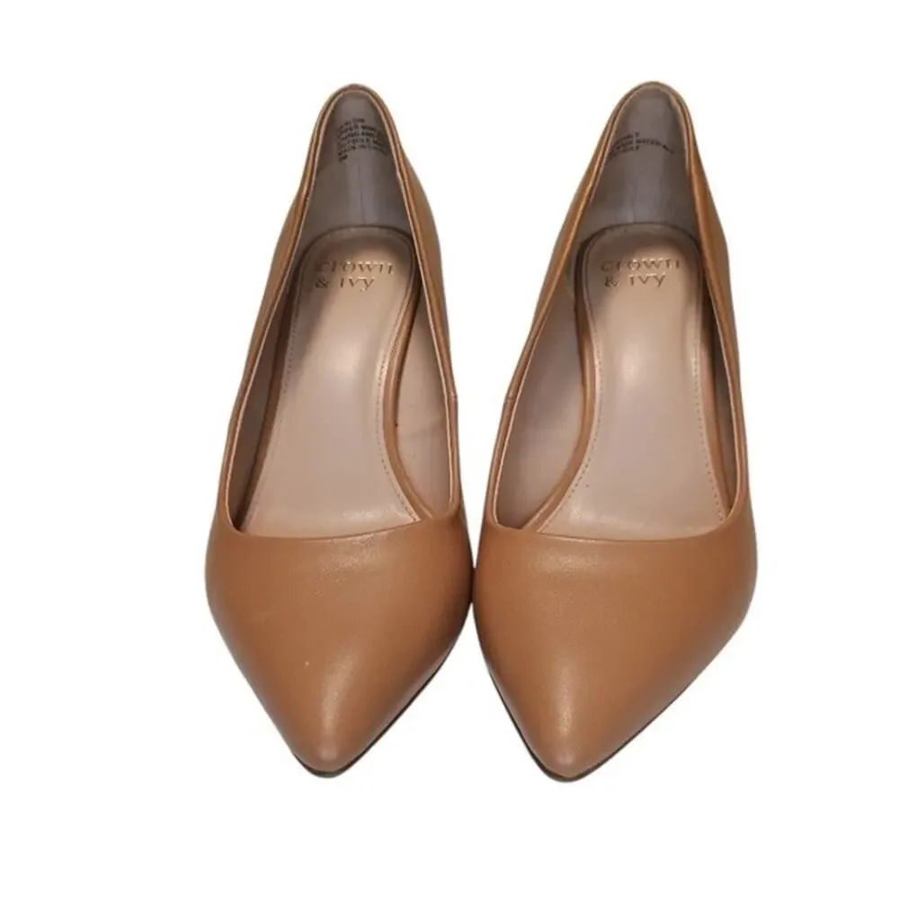 Crown & Ivy, beige tan classic pointed toe pump 2” heel, women’s size 8 - Picture 10 of 12